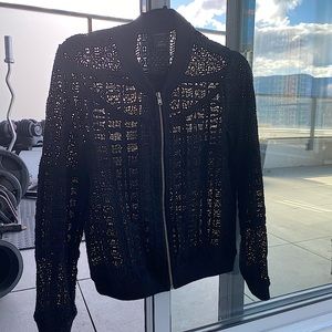black club monaco crochet bomber